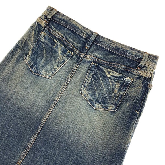 575 Denim Womens 30 Distressed Boho Frayed Hem Denim Jean Straight Skirt - Picture 7 of 8